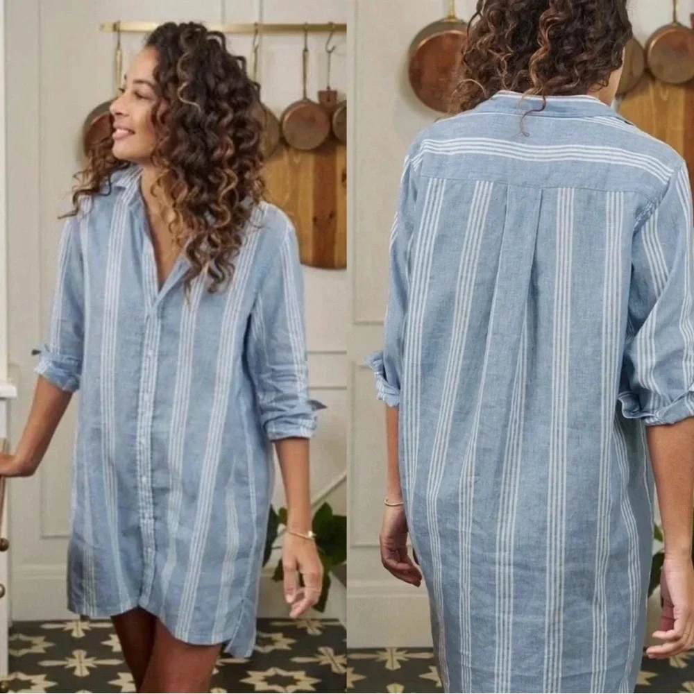 Frank & Eileen Hunter Blue Multi Stripe, Classic Linen XL - Picture 1 of 2